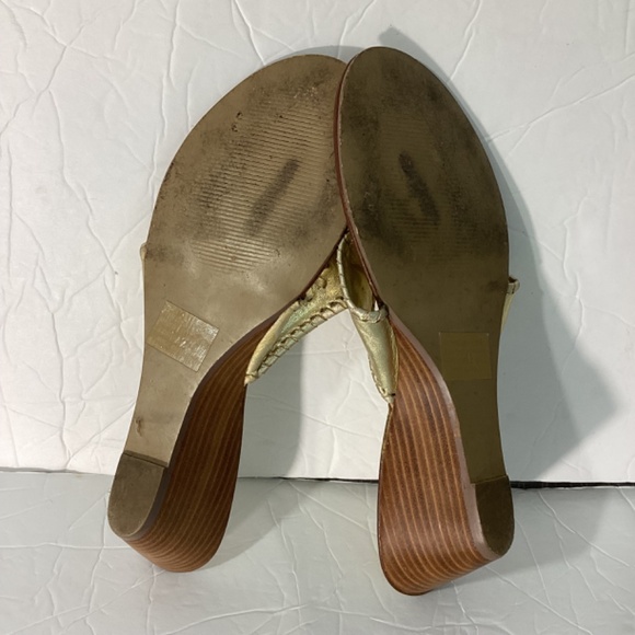 A. Giannetti Size 10M Womens Sandals Gold Leather Slip On Blocked Wedge Heel - Picture 6 of 8